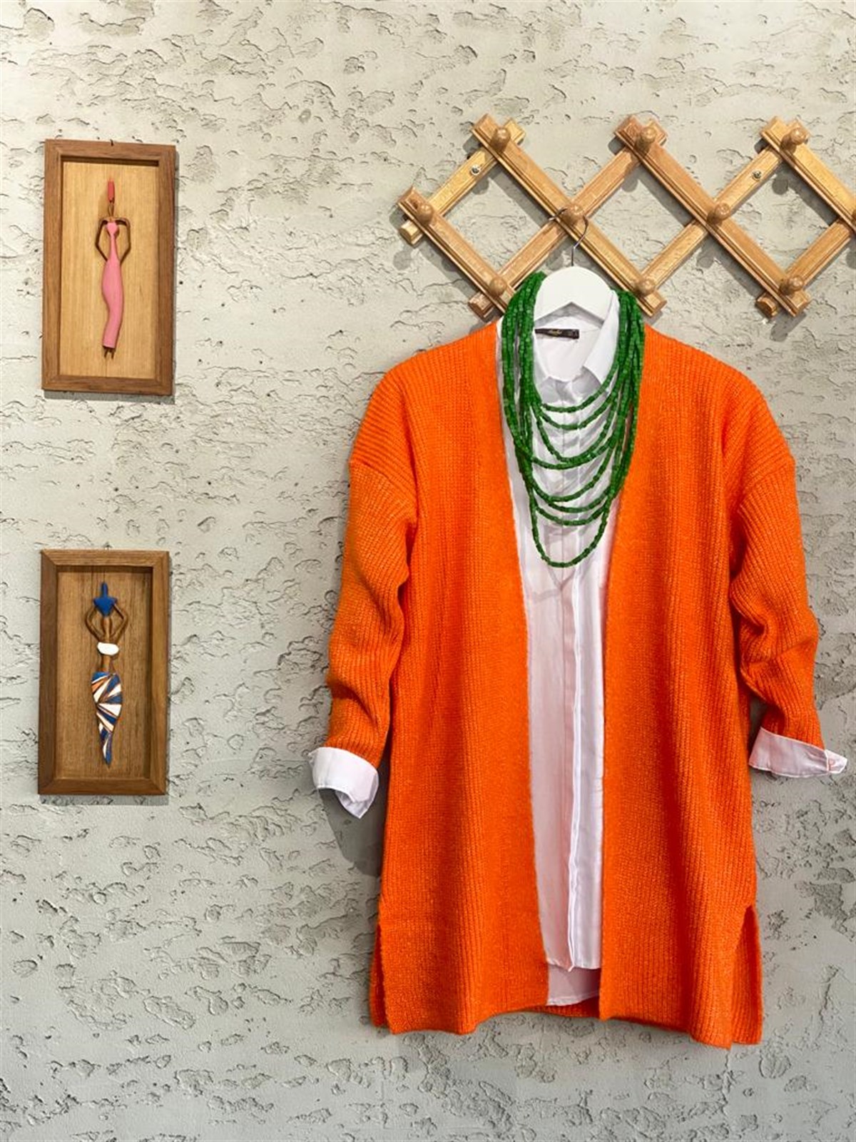 Yumoş Örgü Doku Uzun Tunik Hırka (Oranj)