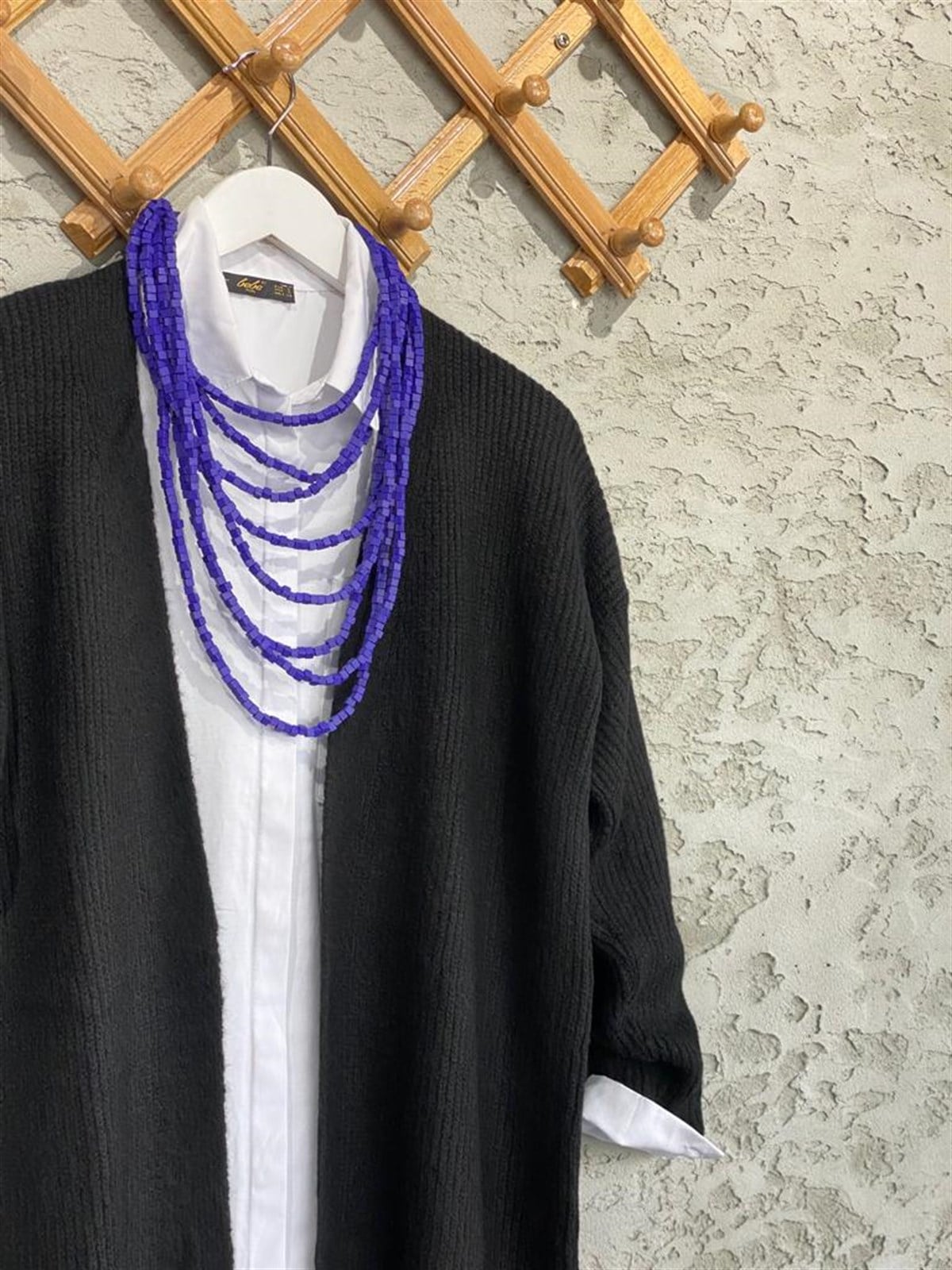Yumoş Örgü Doku Uzun Tunik Hırka (Siyah)