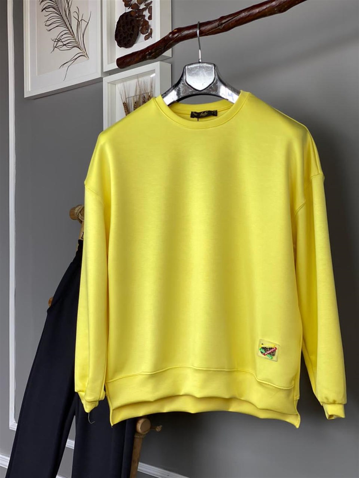 Yumuşak Dokulu Esnek Sweashirt (İNDİGO & SARI)