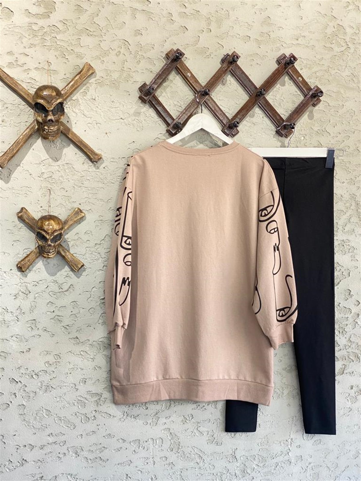 Yüz Baskılı Tunik Sweat (Vizon)