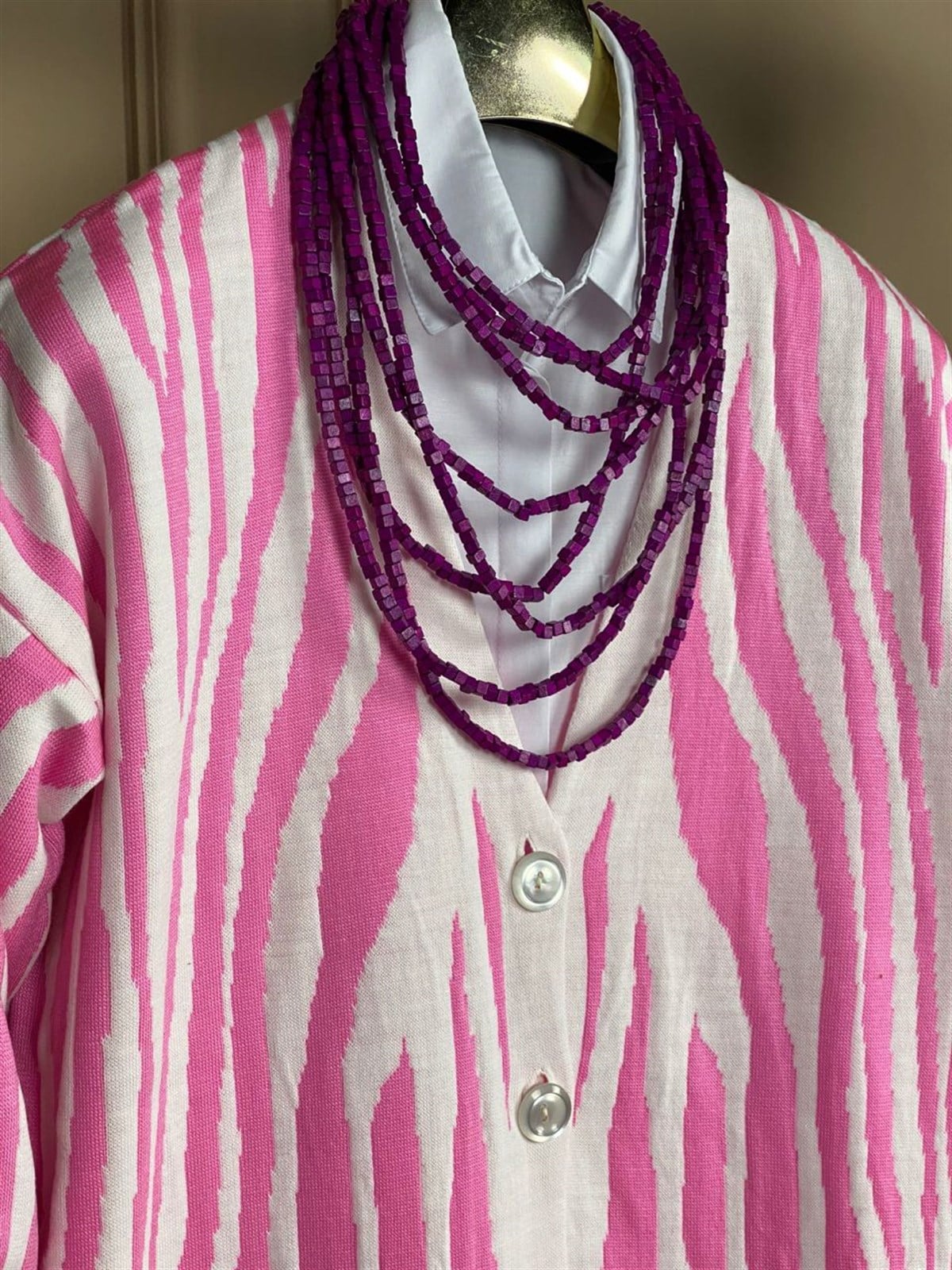 Zebra Desen Oversize Hırka (Pembe)