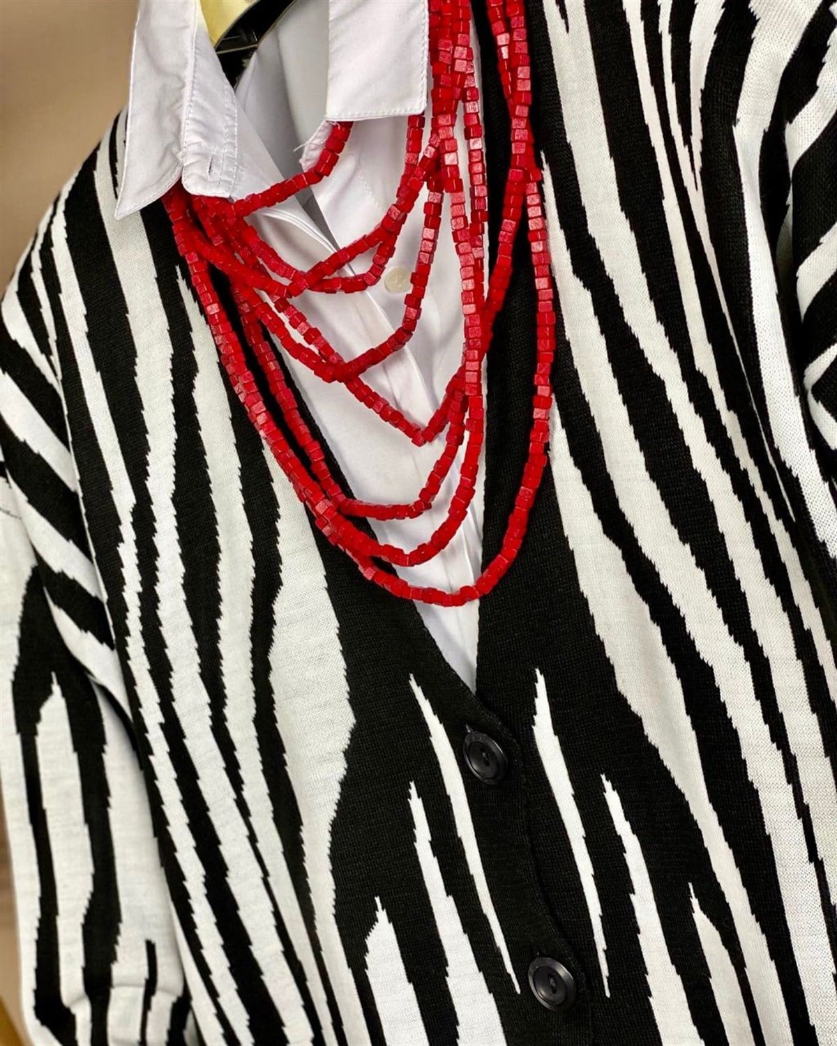 Zebra Desen Oversize Hırka (Siyah)