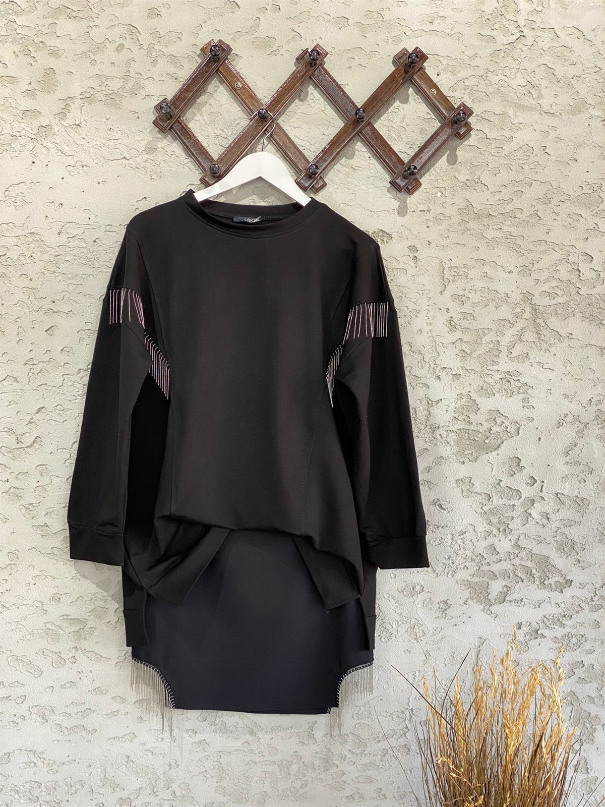 Zincirli Tunik Sweat (Siyah)