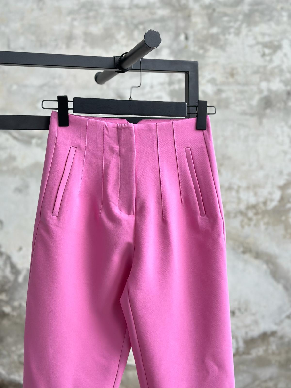 ZR Pens Detaylı Yüksek Bel Kumaş Pantolon (Pembe)