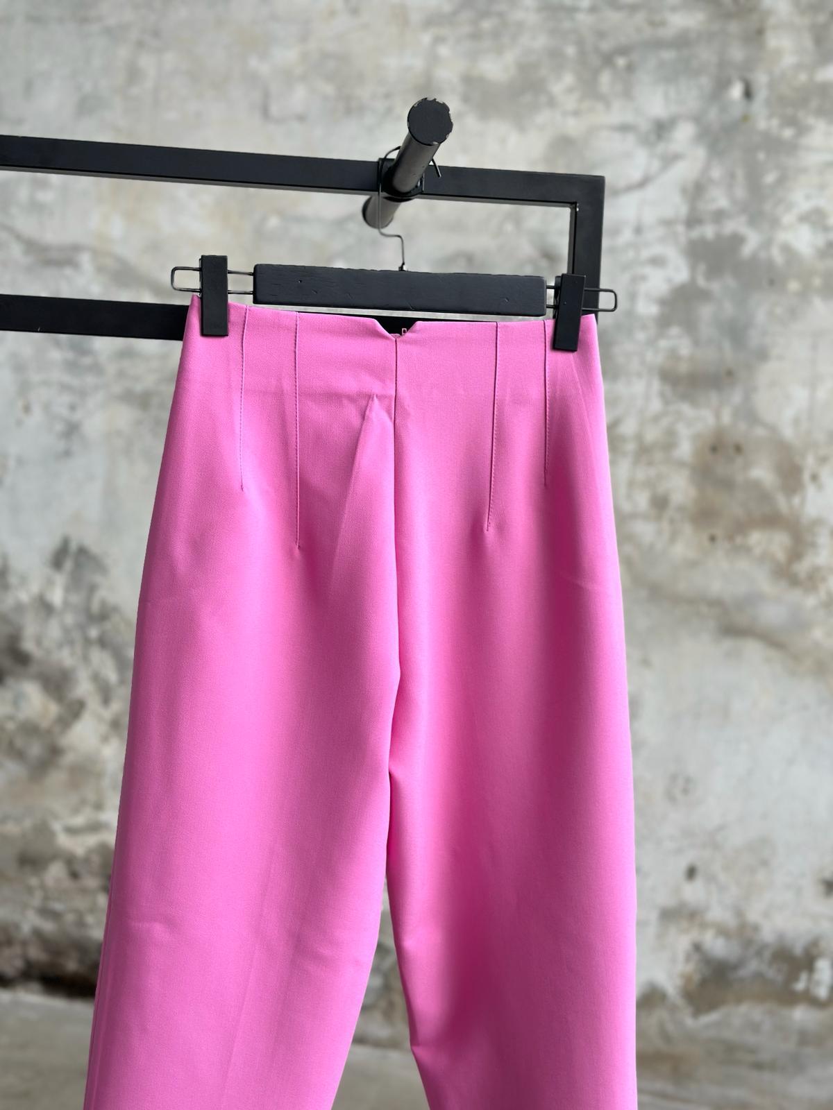 ZR Pens Detaylı Yüksek Bel Kumaş Pantolon (Pembe)
