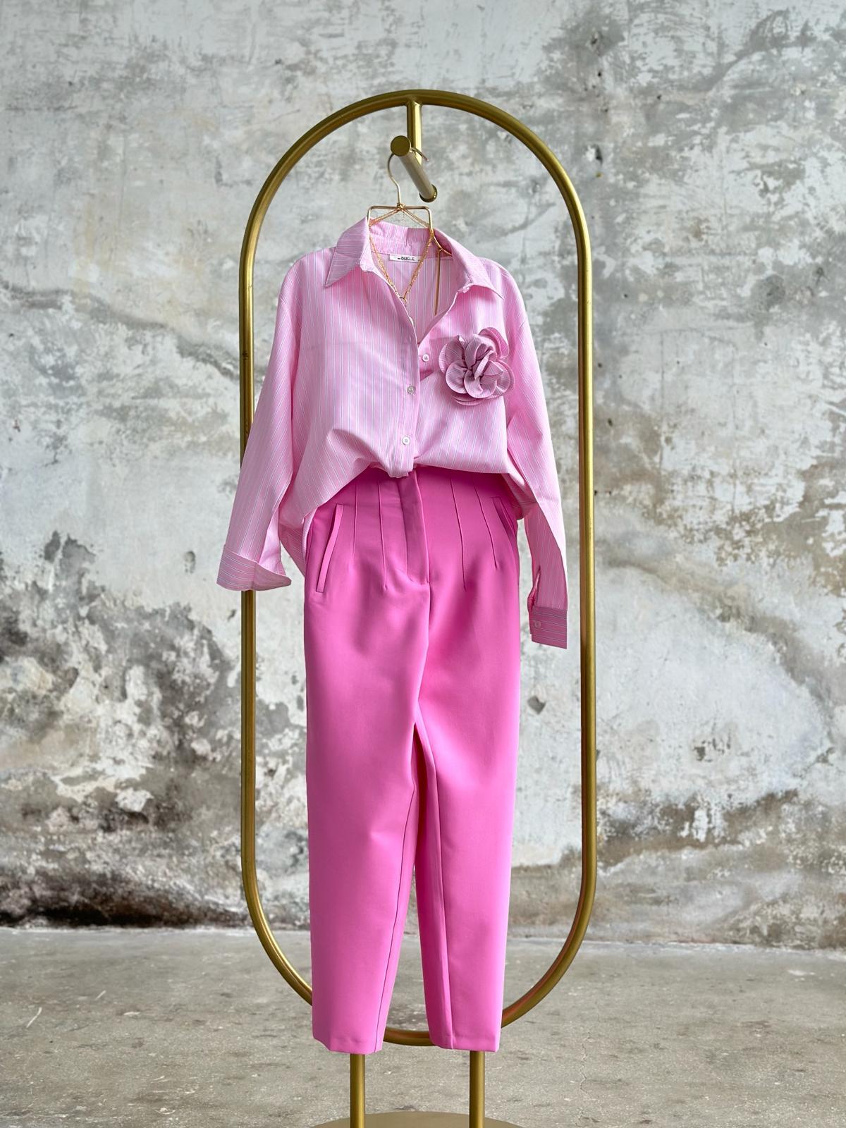 ZR Pens Detaylı Yüksek Bel Kumaş Pantolon (Pembe)