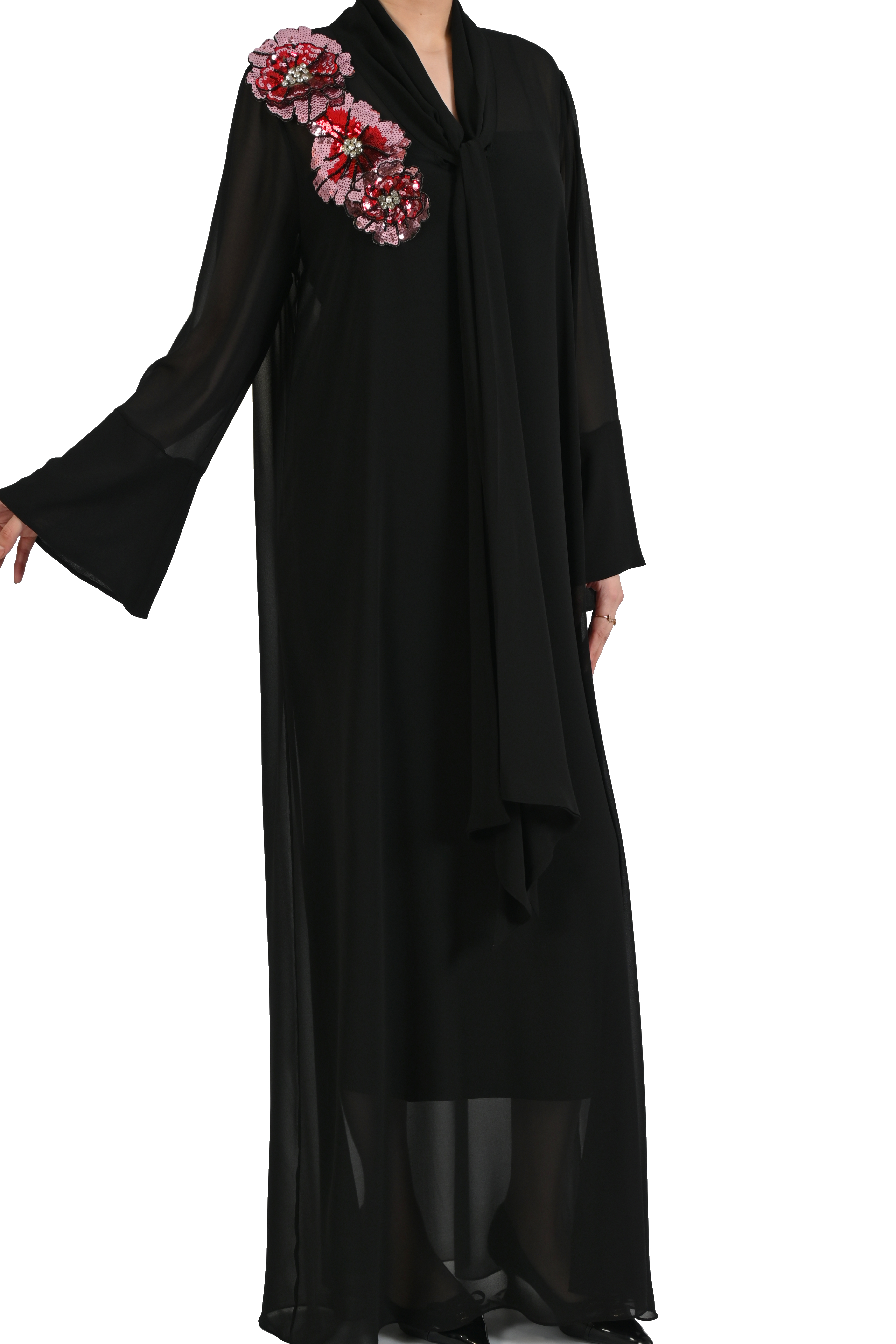 SİYAH ÇİÇEK ŞİFON KAFTAN