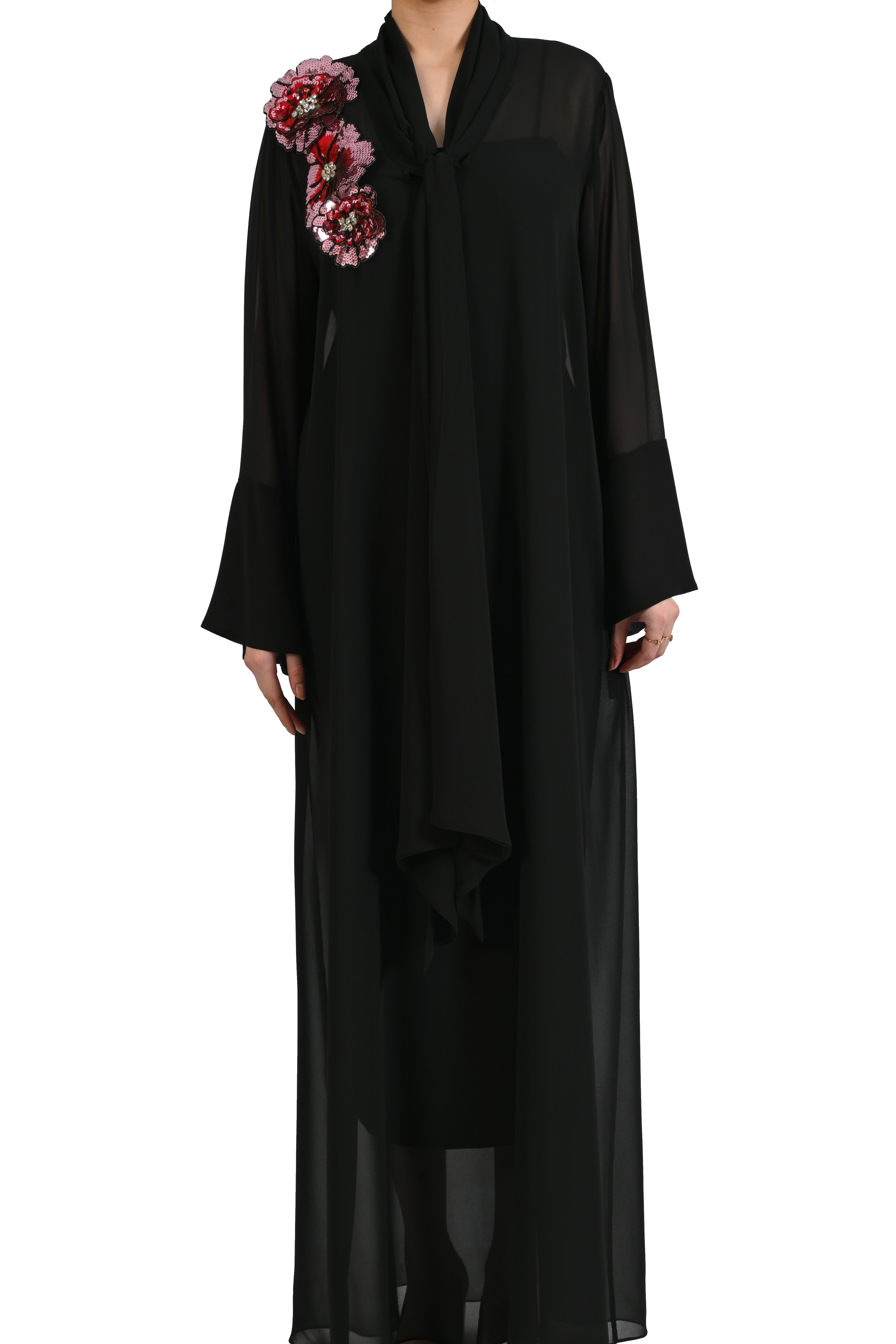 SİYAH ÇİÇEK ŞİFON KAFTAN