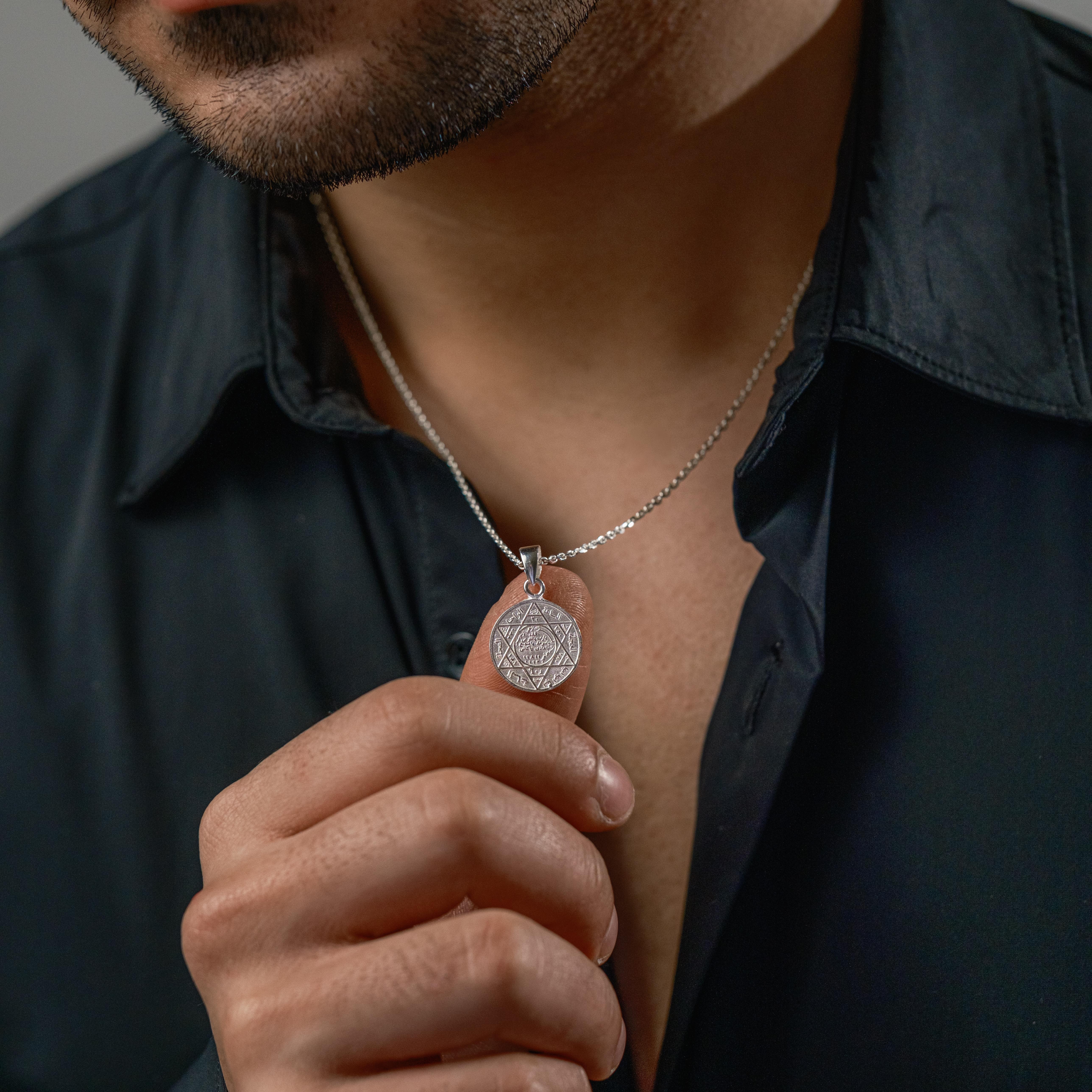 18 mm Çapında Mührü Süleyman 925 Ayar Gümüş Kolye