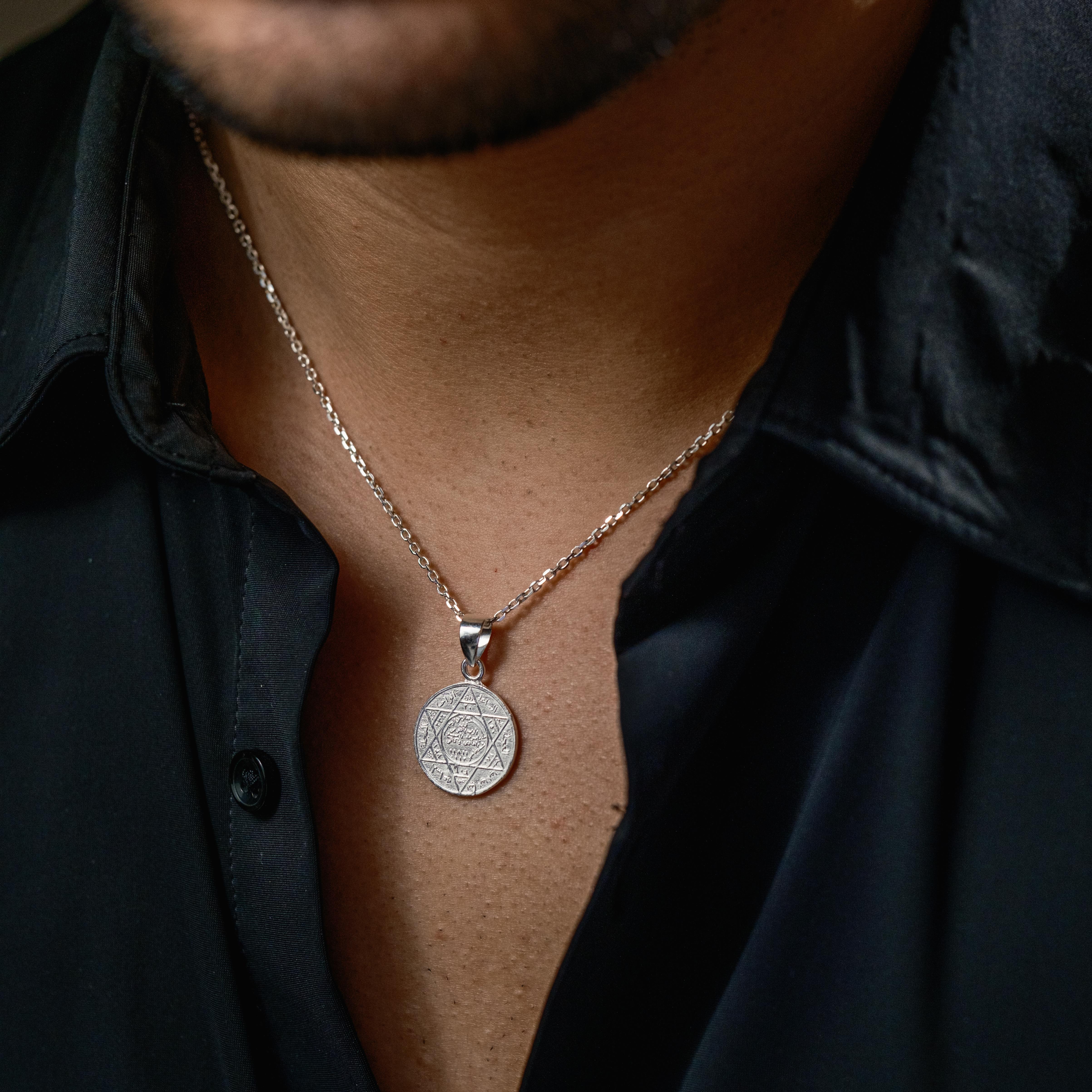 18 mm Çapında Mührü Süleyman 925 Ayar Gümüş Kolye