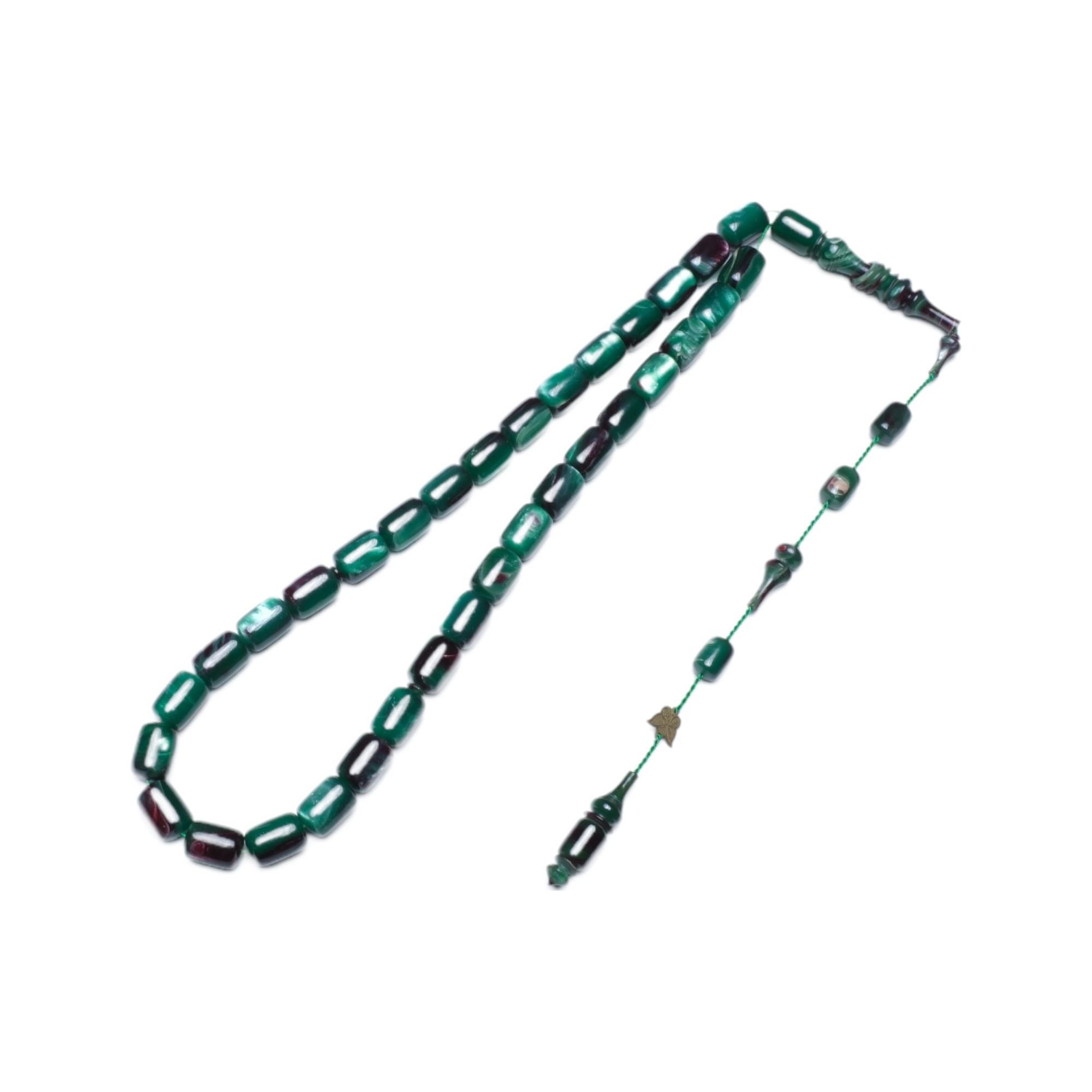 Kapsül Kesim Yeşil Sıkma Kehribar Tesbih (12x8 mm)