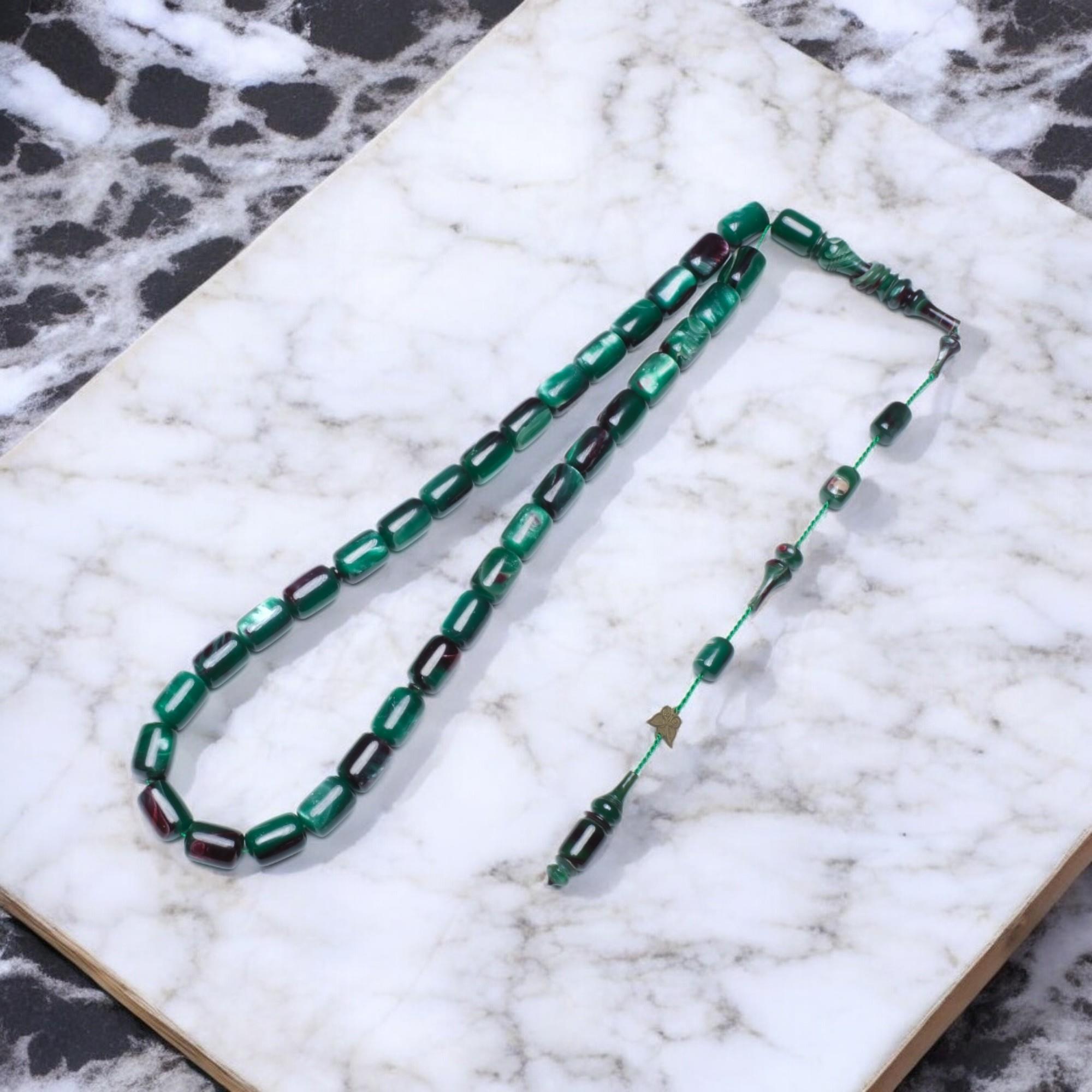 Kapsül Kesim Yeşil Sıkma Kehribar Tesbih (12x8 mm)