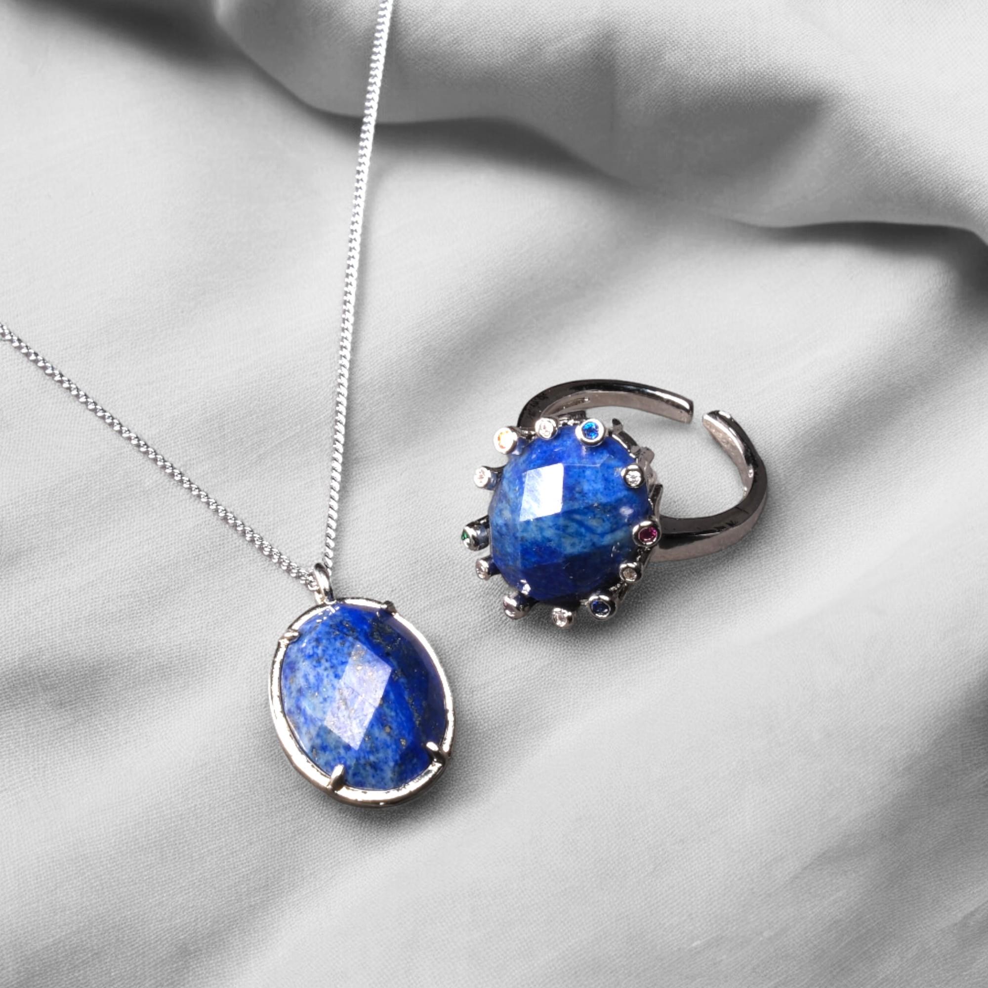 Lapis Lazuli Taşı Kolye Yüzük Seti