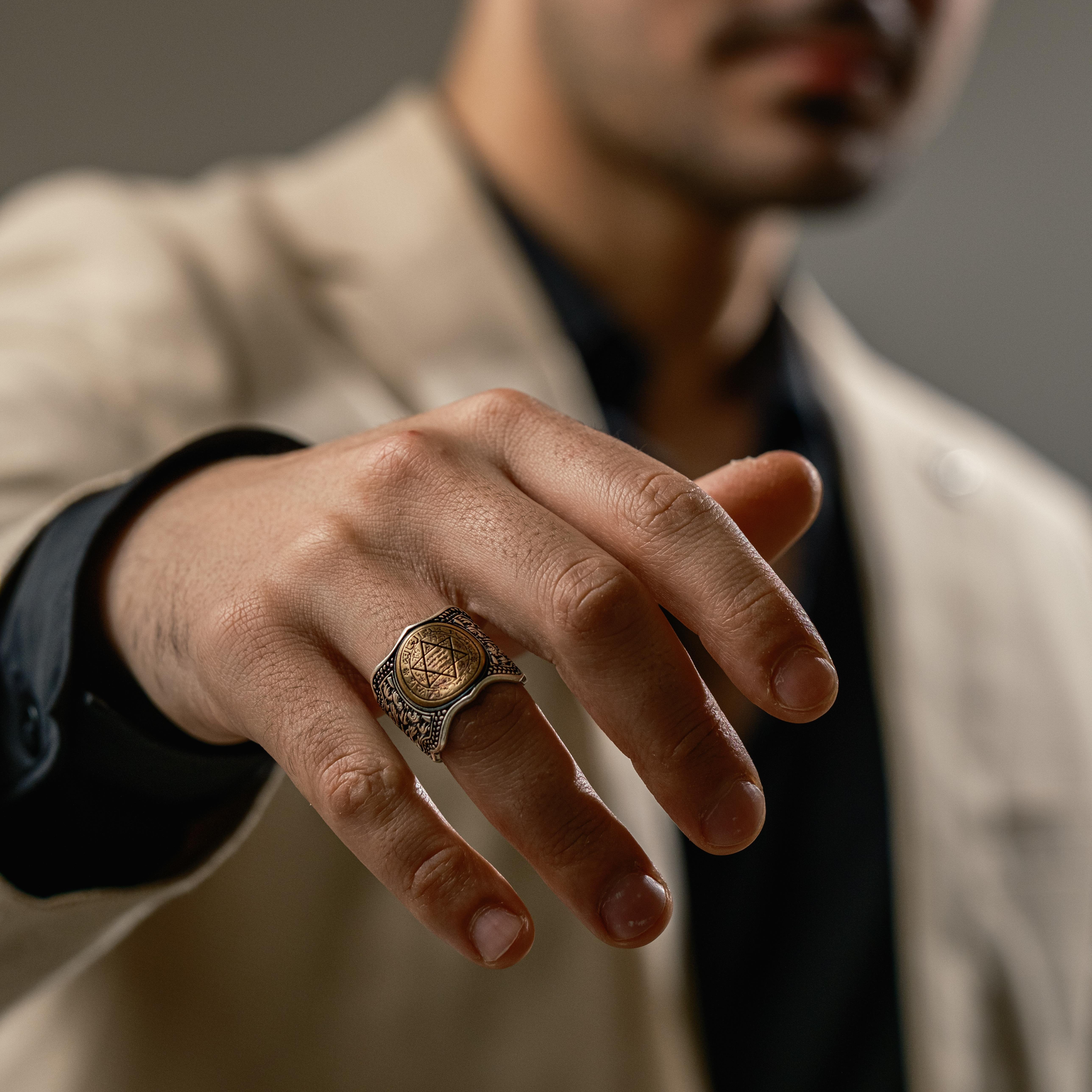 Mührü Süleyman İşlemeli Ayarlanabilir 925 Ayar Gümüş Yüzük