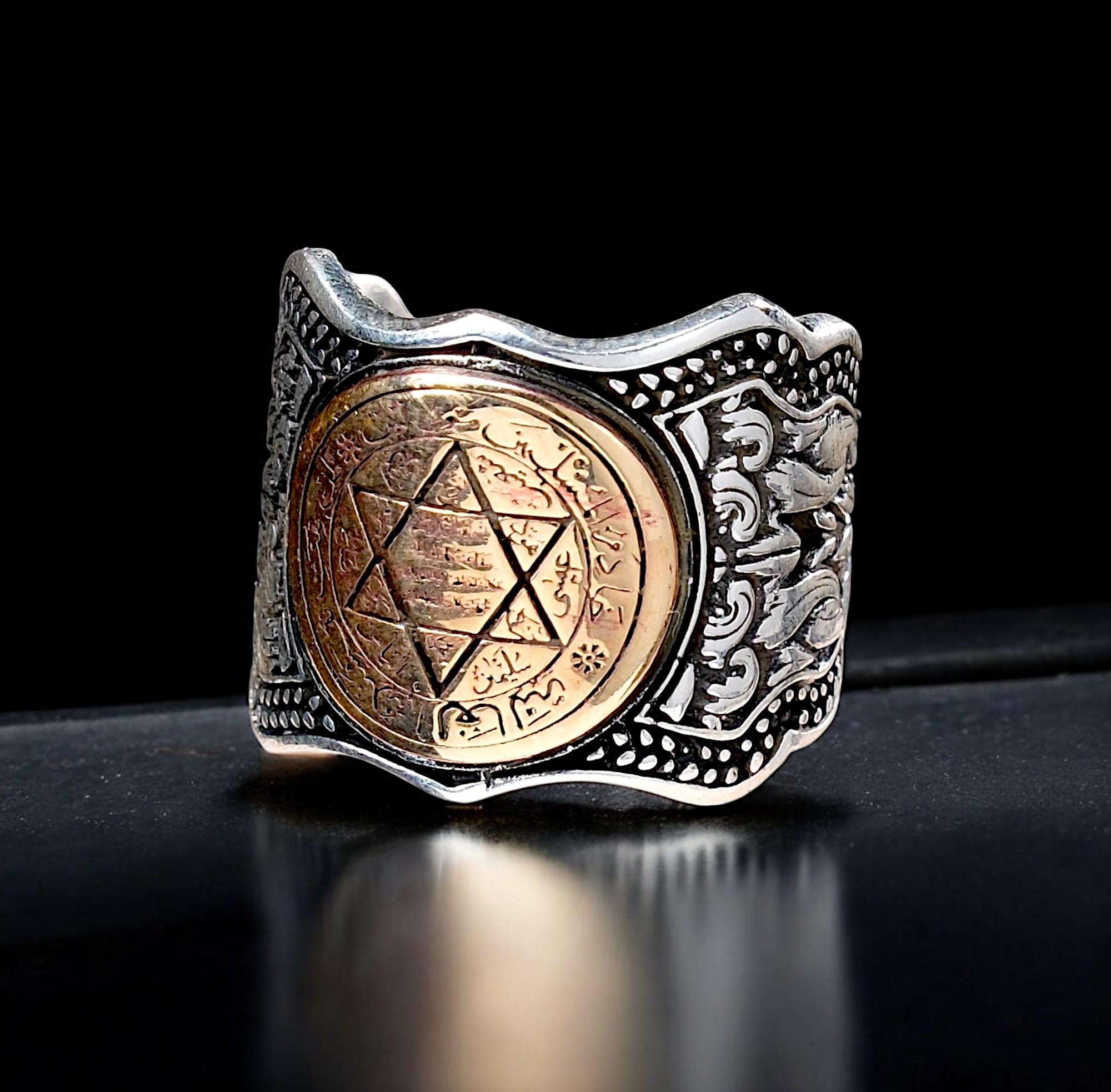 Mührü Süleyman İşlemeli Ayarlanabilir 925 Ayar Gümüş Yüzük