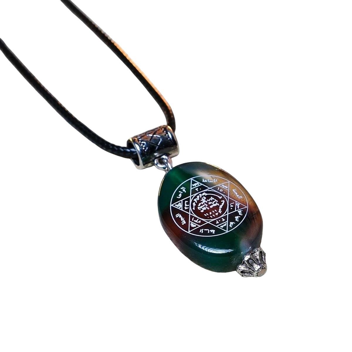 Mührü Süleyman Yazılı Renkli Oval Akik Taşı Kolye