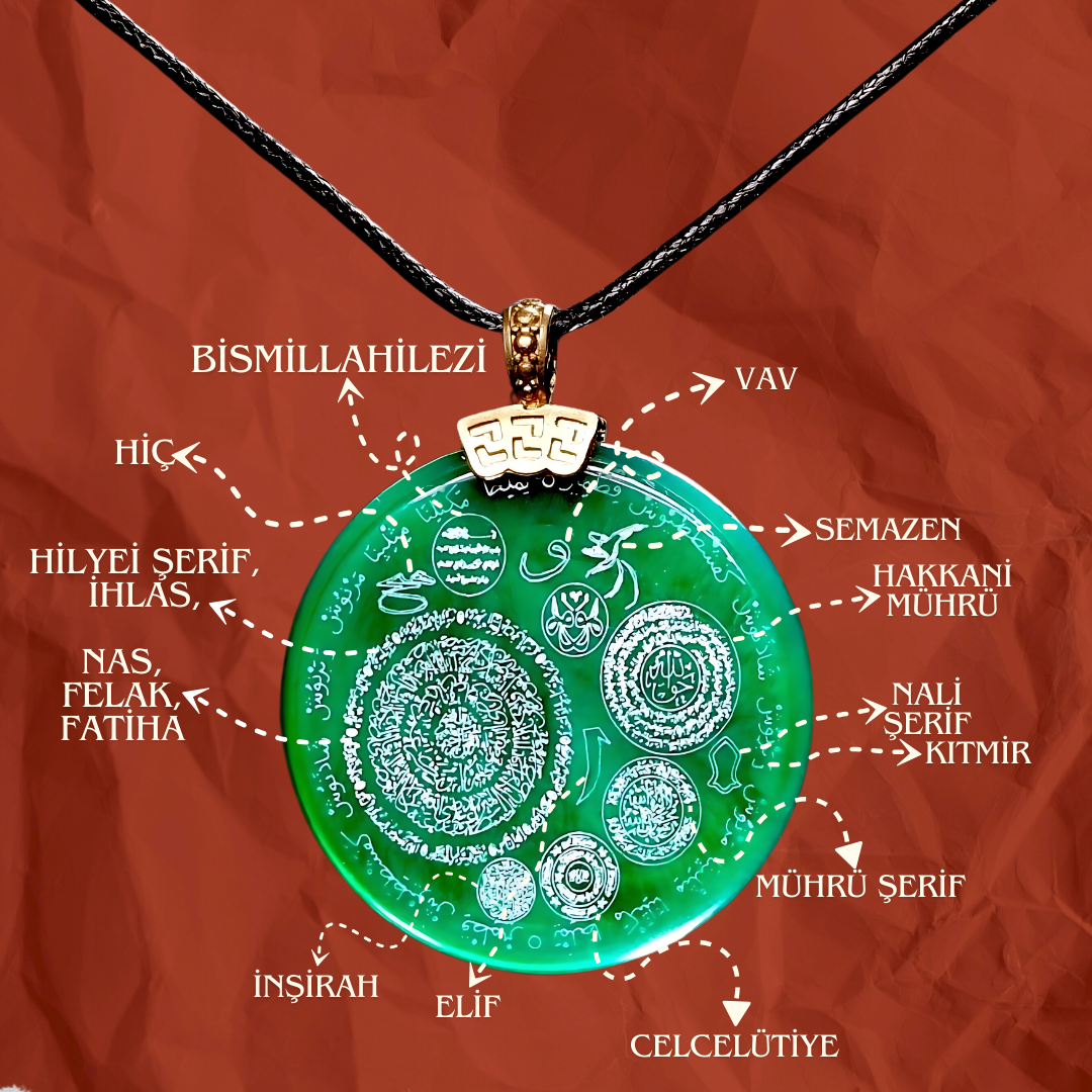 Yeşil Özel Dualı Akik Taşı Kolye 