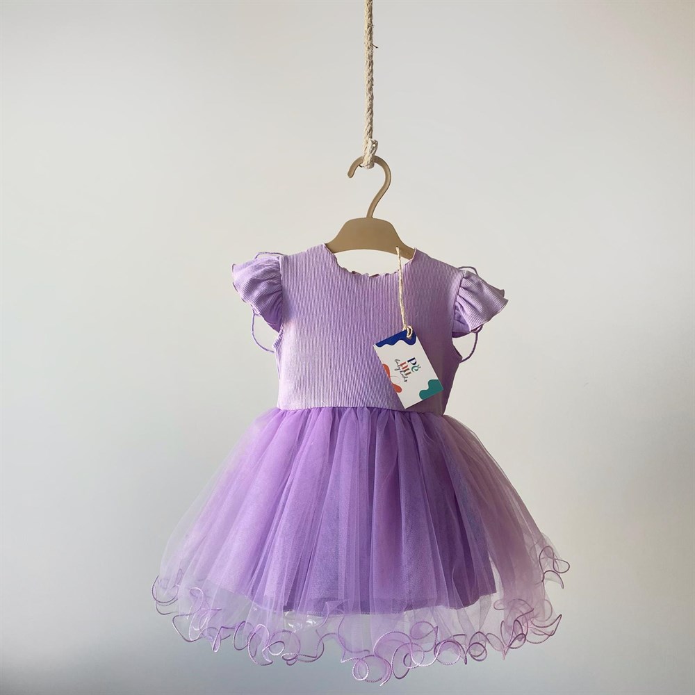 Lila Renkli Kelebek Kanatlı Tütü Elbise - Butterfly