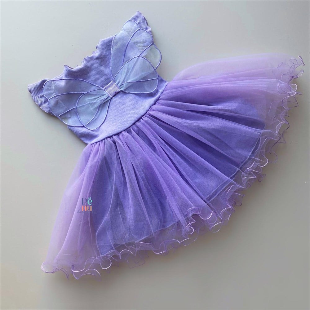 Lila Renkli Kelebek Kanatlı Tütü Elbise - Butterfly