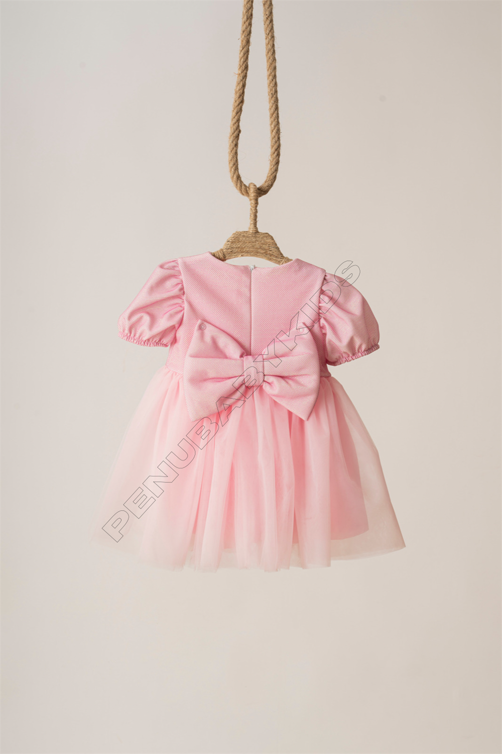 Pembe Kısa Balon Kumaş Kol Kız Bebek Elbise - Cinderella