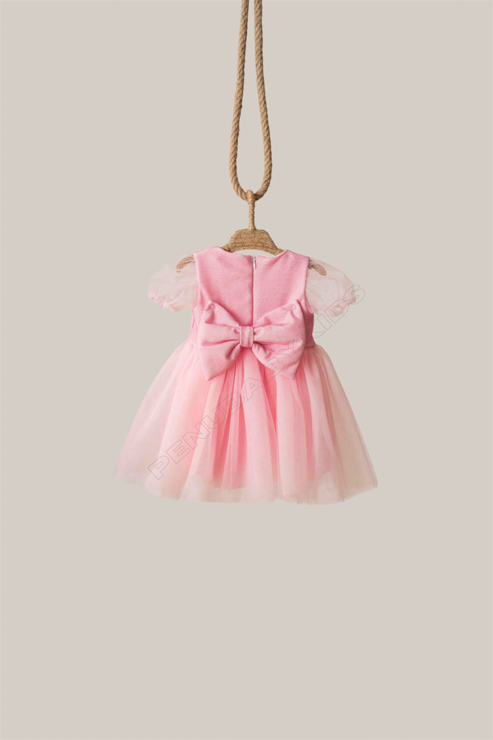 Pembe Kısa Balon Tül Kol Detaylı Tütülü Kız Bebek Elbise - Cinderella