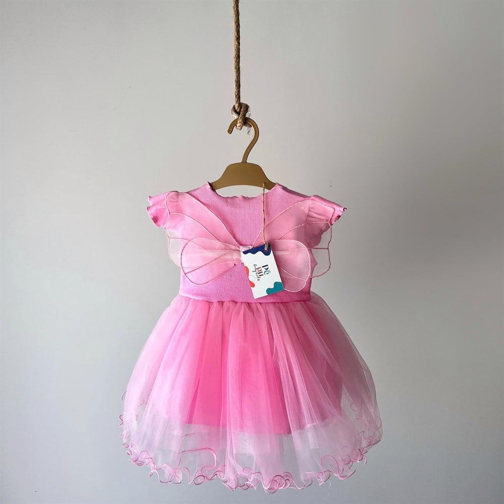 Pembe Renkli Kelebek Kanatlı Tütü Elbise - Butterfly