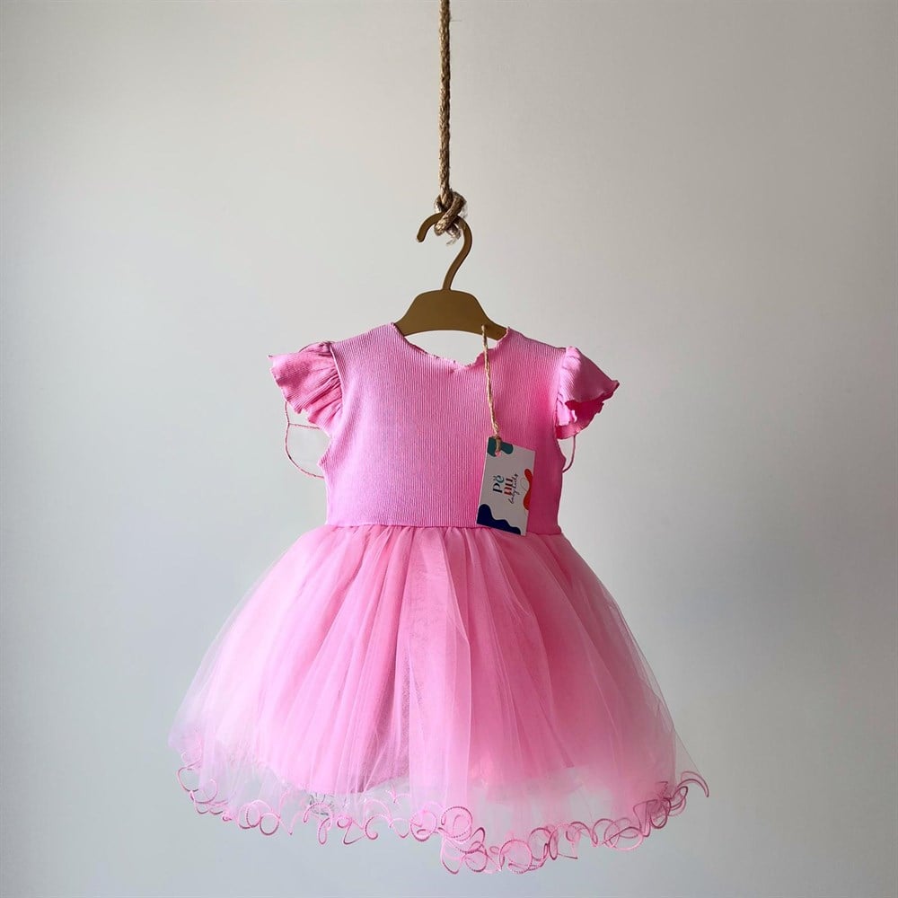 Pembe Renkli Kelebek Kanatlı Tütü Elbise - Butterfly