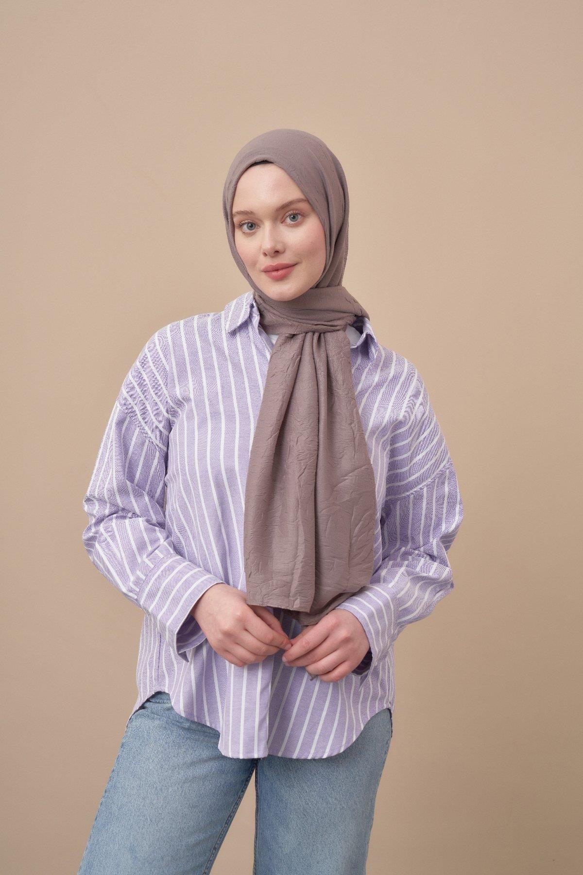 Armanda Bambu Kraş Şal 3285-Koyu Vizon