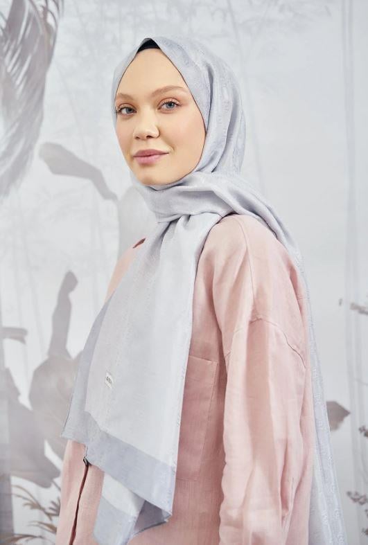 Armanda Dama Monogram Desenli Şal 3041-Gümüş