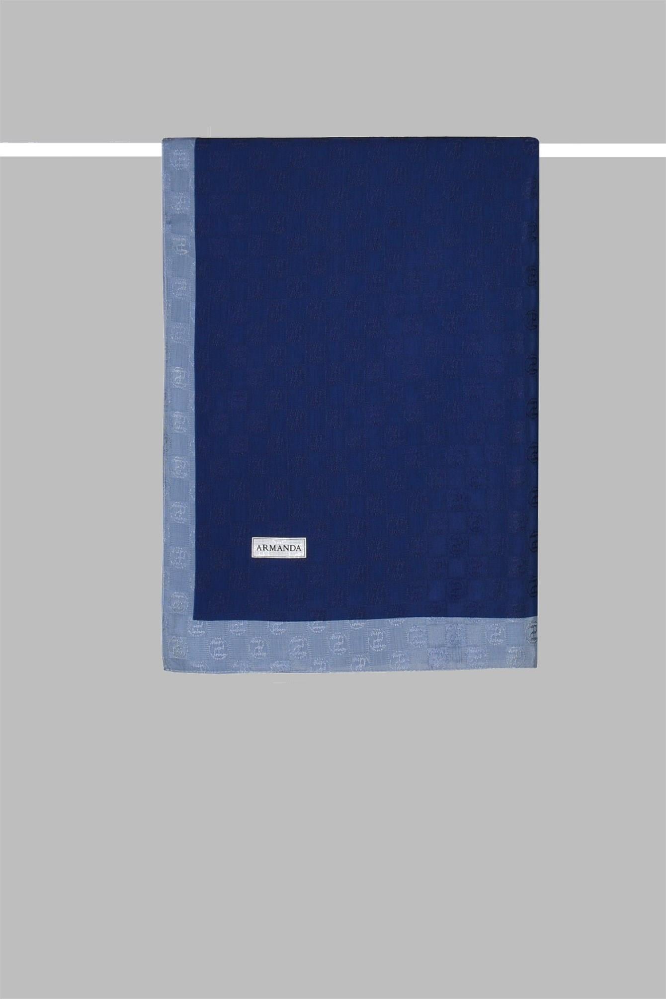 Armanda Dama Monogram Desenli Şal 3041-Lacivert
