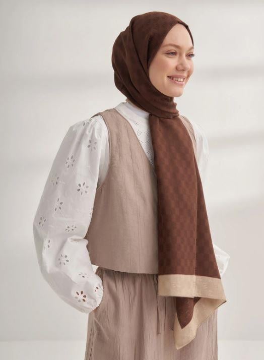 Armanda Dama Monogram Desenli Şal 3041-kahve