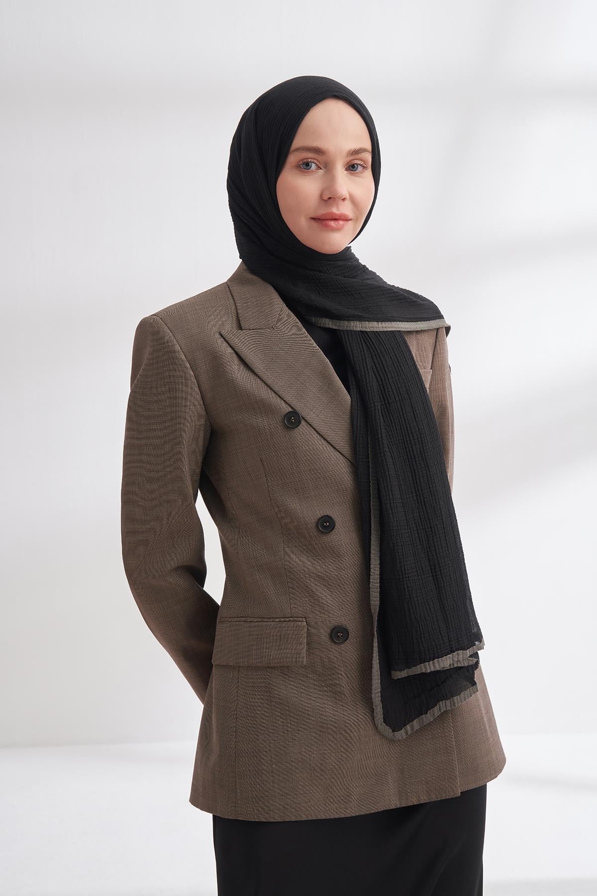Armanda Müslin Biyeli Şal 3352-Siyah