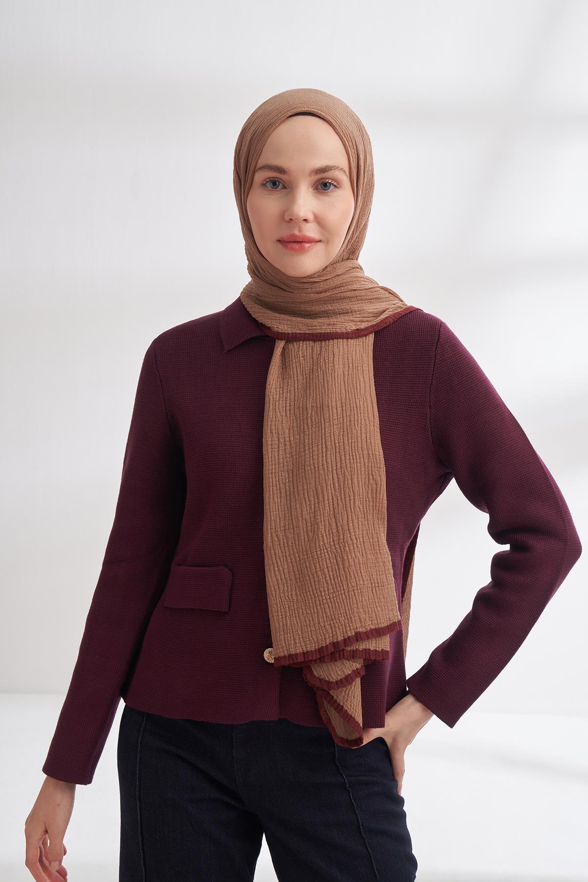 Armanda Müslin Biyeli Şal 3352-Vizon