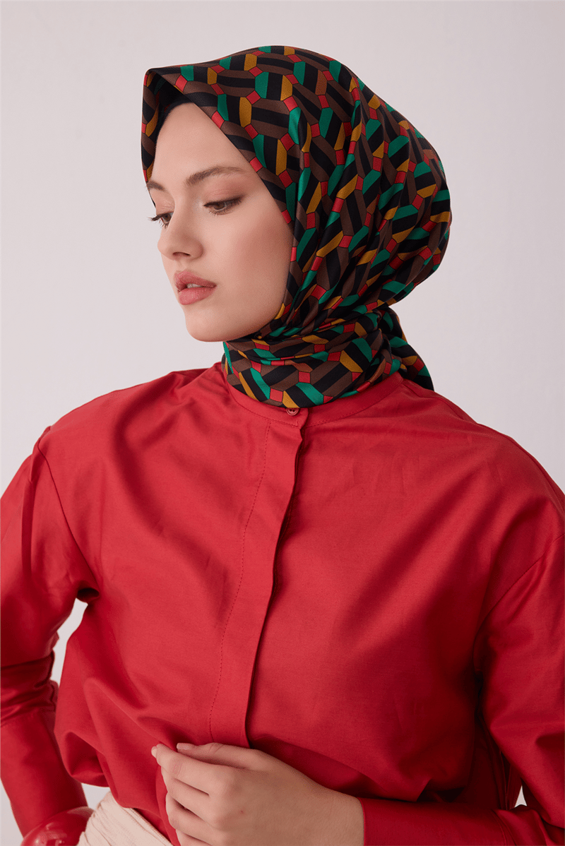 Belli Geometrik Desen Tivil İpek Eşarp E26KA4407D01-55
