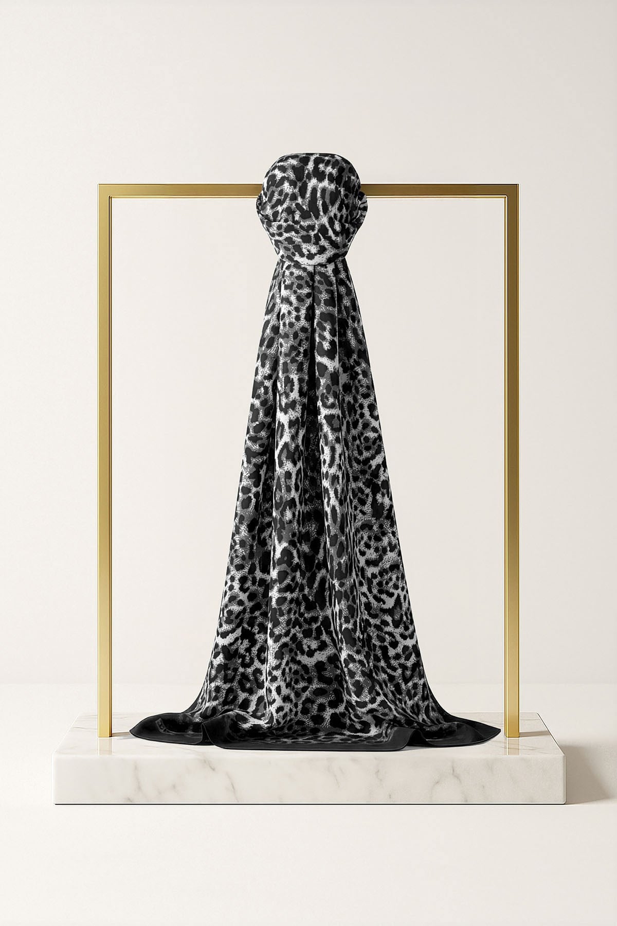 Çağrı İpek Leopar Desenli Demor Krep İpek Şal DG15258-3
