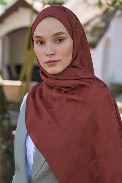 Ed Scarf Welness Dama Monogram Desen Şal 01092025-Kiremit