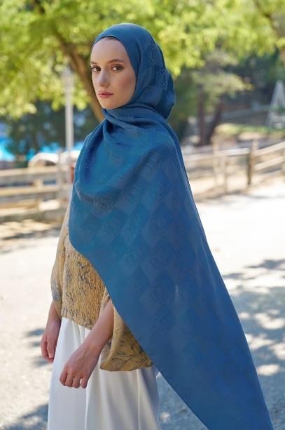 Ed Scarf Welness Dama Monogram Desen Şal 01092025-İndigo