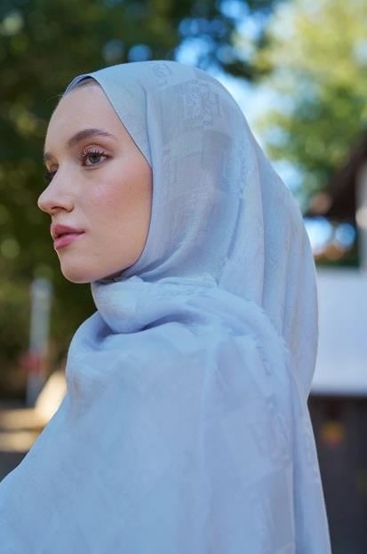 Ed Scarf Welness Dama Monogram Desen Şal 01092025-Buz Mavisi