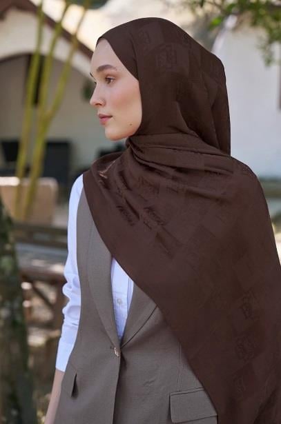 Ed Scarf Welness Dama Monogram Desen Şal 01092025-Acı Kahve