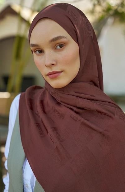 Ed Scarf Welness Dama Monogram Desen Şal 01092025-Kızıl Kahve