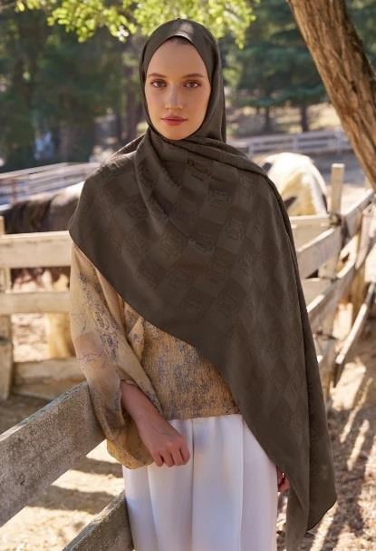 Ed Scarf Welness Dama Monogram Desen Şal 01092025-Kahve