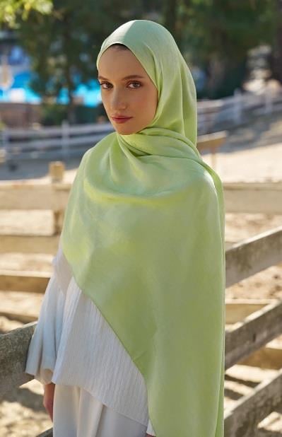 Ed Scarf Welness Dama Monogram Desen Şal 01092025-Limon Yeşili