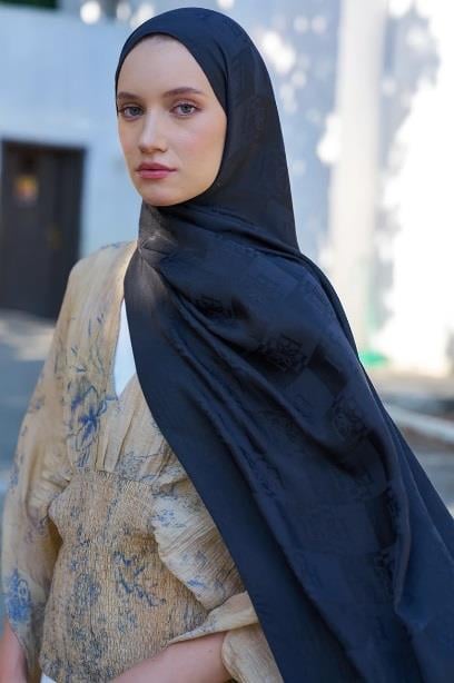 Ed Scarf Welness Dama Monogram Desen Şal 01092025-Siyah