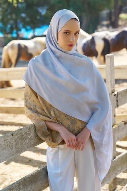 Ed Scarf Welness Dama Monogram Desen Şal 01092025-Gümüş