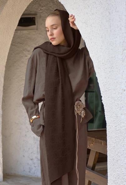 Ed Scarf Welness Logo Desen Şal 01103025-Acı Kahve