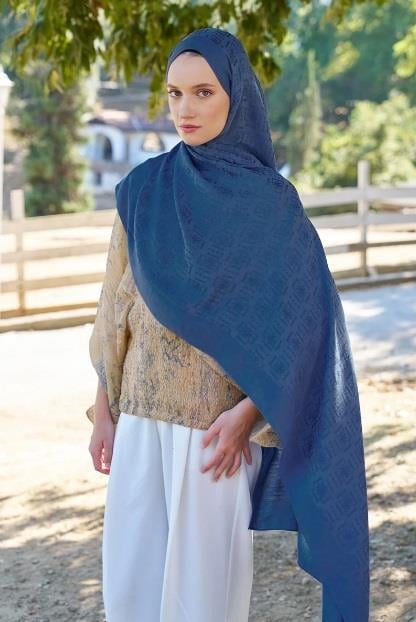 Ed Scarf Welness Logo Desen Şal 01103025-İndigo