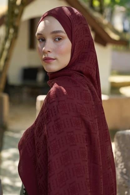 Ed Scarf Welness Logo Desen Şal 01103025-Bordo