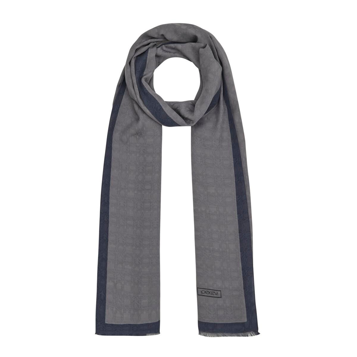 İpekevi Dört Mevsim Monogram Desen Şal 04356-Gri
