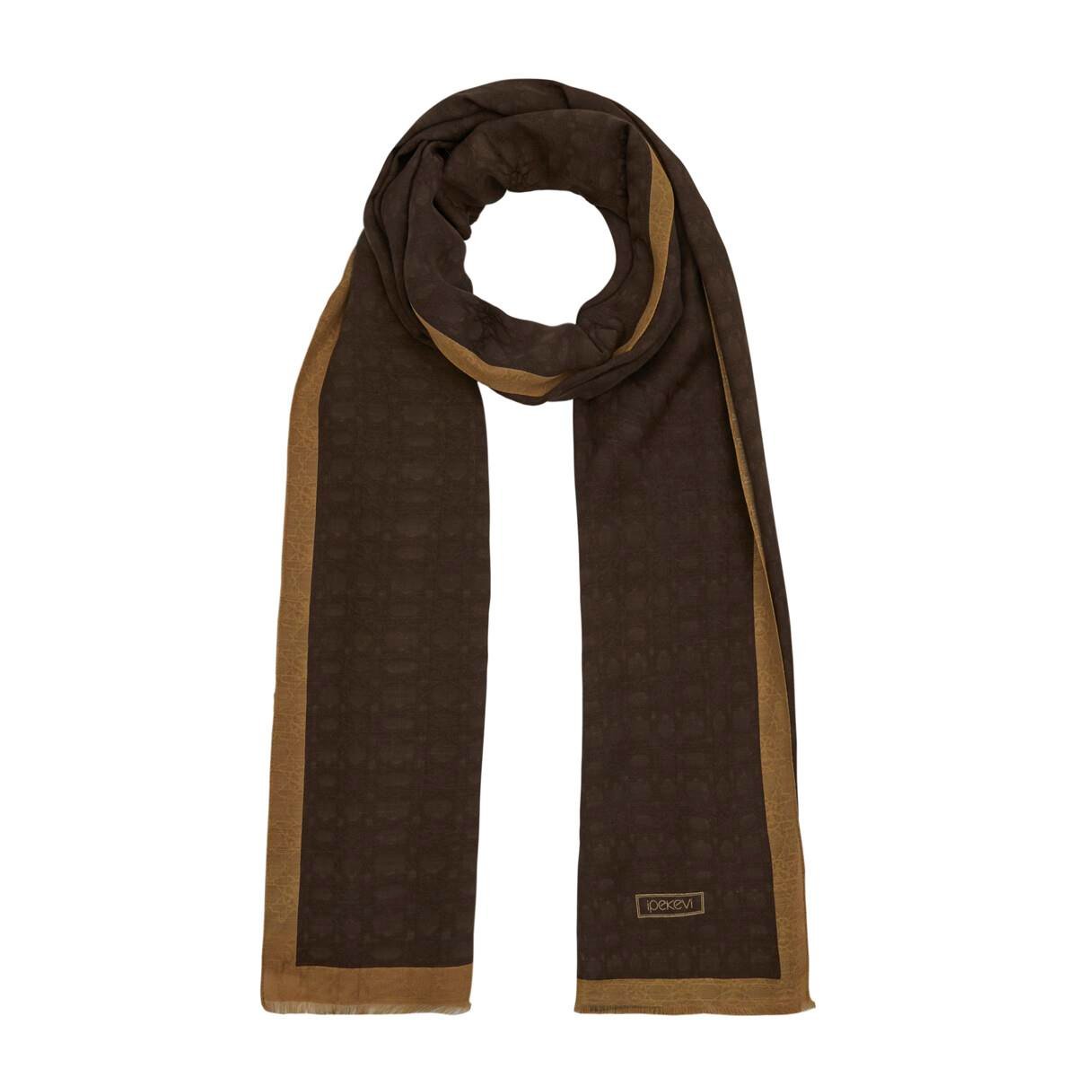 İpekevi Dört Mevsim Monogram Desen Şal 04356-Kahve