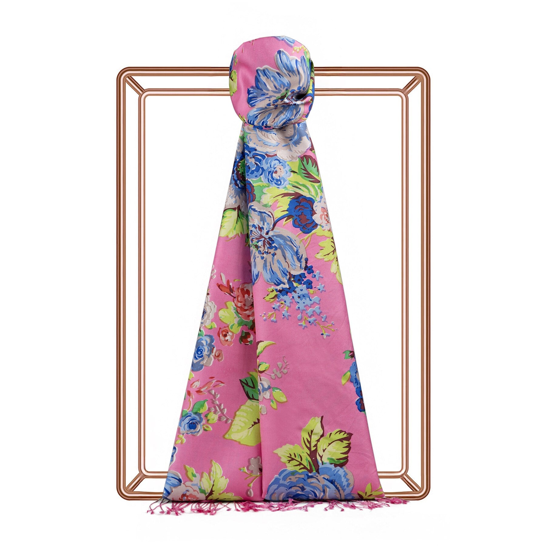 İpekevi Düş Buketi Desenli İpek Şal 02679-Şeker Pembe